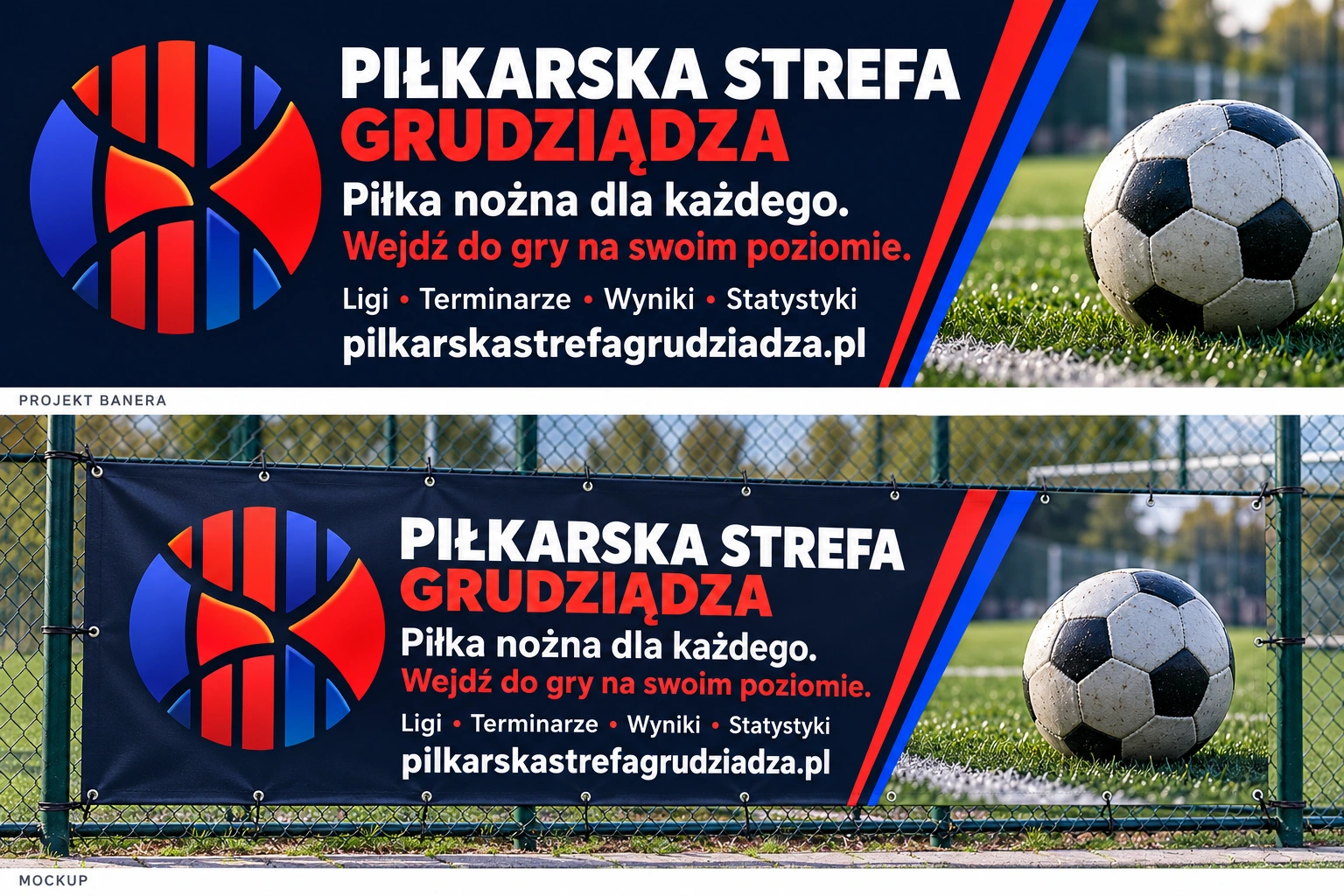 Piłkarska Strefa Grudziądza — projekt banera i mockup